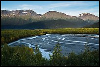 Exit Glacier outwash plain from above. Kenai Fjords National Park, Alaska, USA.