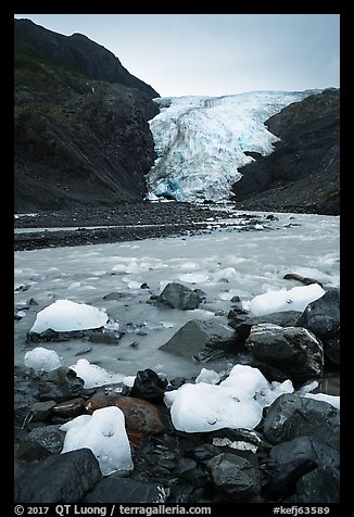 Icebergs, glacial stream, and Exit Glacier, 2016. Kenai Fjords National Park (color)