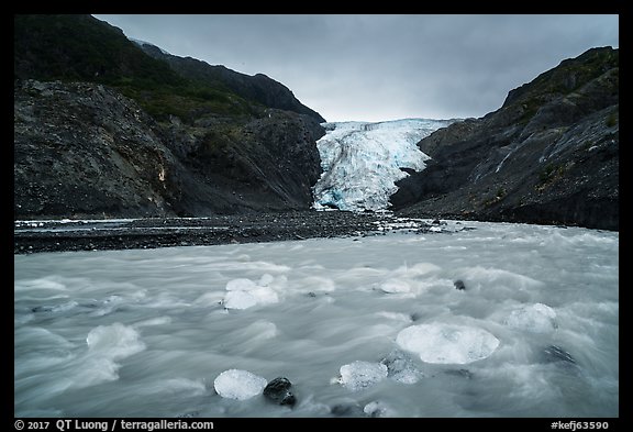 Transluscent icebergs in glacial stream, Exit Glacier. Kenai Fjords National Park (color)