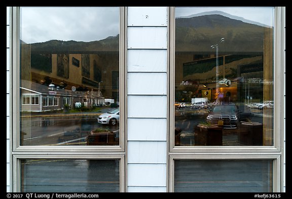 Seward, Kenai Fjords Visitor Center window reflexion. Kenai Fjords National Park (color)