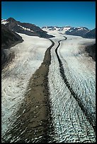 Aerial view of Bear Glacier with crevasses and lateral moraines. Kenai Fjords National Park ( color)
