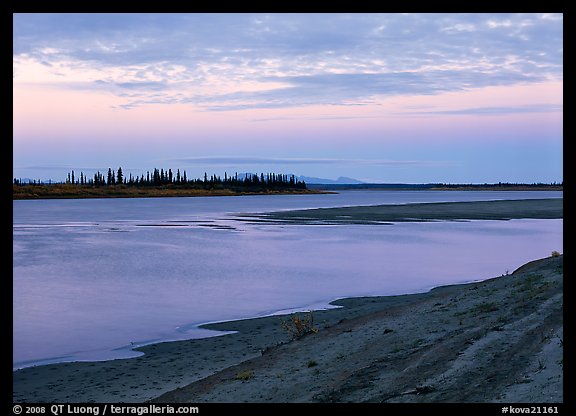 Low sandy shore of Kobuk River at dusk. Kobuk Valley National Park (color)