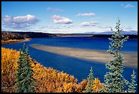 Sand bar and bend of the Kobuk River, mid-morning. Kobuk Valley National Park, Alaska, USA.