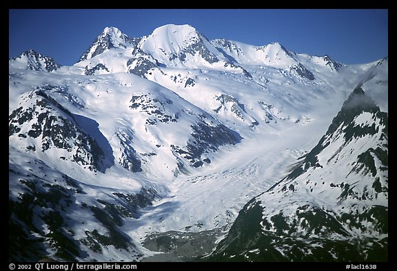 Aerial view of snowy mountains near Lake Clark Pass. Lake Clark National Park, Alaska, USA.