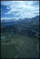 Aerial view of wide valley with Twin Lakes. Lake Clark National Park, Alaska, USA. (color)