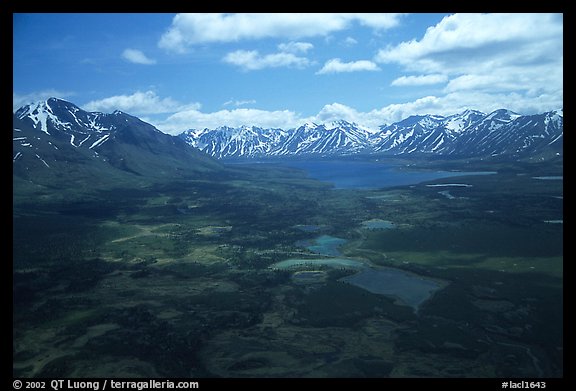 Aerial view of large valley with Twin Lakes. Lake Clark National Park, Alaska, USA.