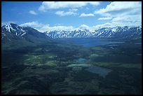 Aerial view of large valley with Twin Lakes. Lake Clark National Park, Alaska, USA.