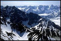 Aerial view of ridges, Chigmit Mountains. Lake Clark National Park, Alaska, USA.