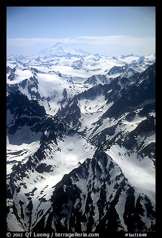 Aerial view of rugged peaks, Chigmit Mountains. Lake Clark National Park, Alaska, USA.