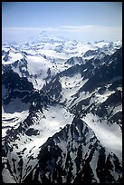 Aerial view of rugged peaks, Chigmit Mountains. Lake Clark National Park, Alaska, USA.