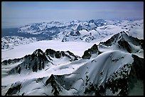 Aerial view of icefields and peaks, Chigmit Mountains. Lake Clark National Park, Alaska, USA. (color)