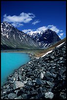 Talus, Turquoise Lake and Telaquana Mountain. Lake Clark National Park, Alaska, USA. (color)