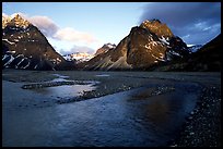 River bar below the Telaquana Mountains, sunset. Lake Clark National Park, Alaska, USA. (color)