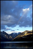 Rainbow and Telaquana Mountains above Turquoise Lake, sunset. Lake Clark National Park, Alaska, USA.