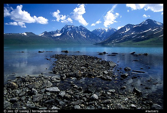 Telaquana Mountains above Turquoise Lake, from the middle of the lake. Lake Clark National Park, Alaska, USA.