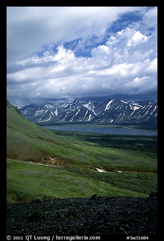 Tundra slopes and Twin Lakes. Lake Clark National Park, Alaska, USA.