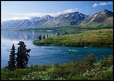 Twin Lakes and river, morning. Lake Clark National Park, Alaska, USA.