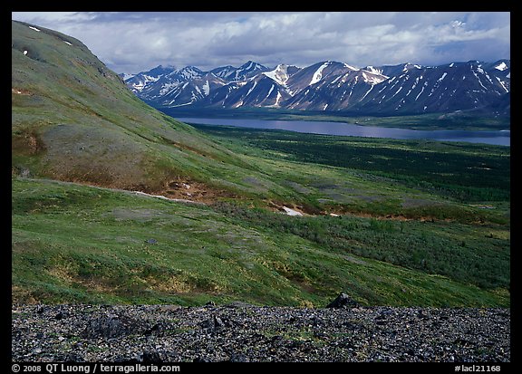 Tundra-covered hills and Twin Lakes. Lake Clark National Park (color)