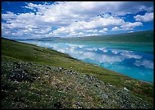 Clouds and reflections from above Turquoise Lake. Lake Clark National Park, Alaska, USA.