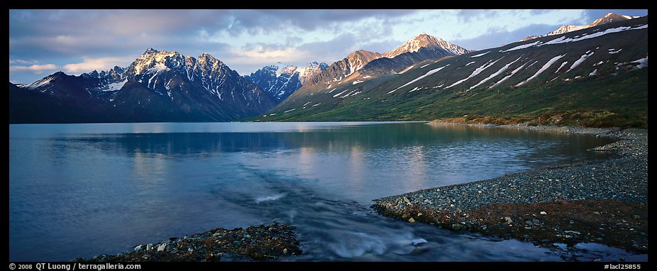 Stream flowing into mountain lake. Lake Clark National Park (color)