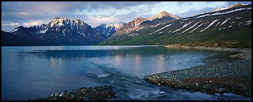 Stream flowing into mountain lake. Lake Clark National Park (Panoramic color)