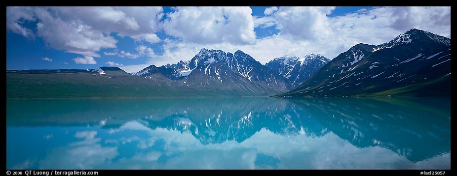 Clouds and mountains reflected in Turquoise Lake. Lake Clark National Park (color)