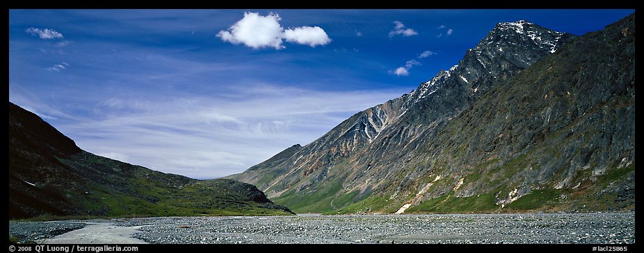 Peaks rising above gravel bar. Lake Clark National Park (color)