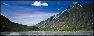 Peaks rising above gravel bar. Lake Clark National Park (Panoramic color)