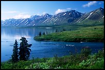 Twin Lakes and river, morning. Lake Clark National Park, Alaska, USA.