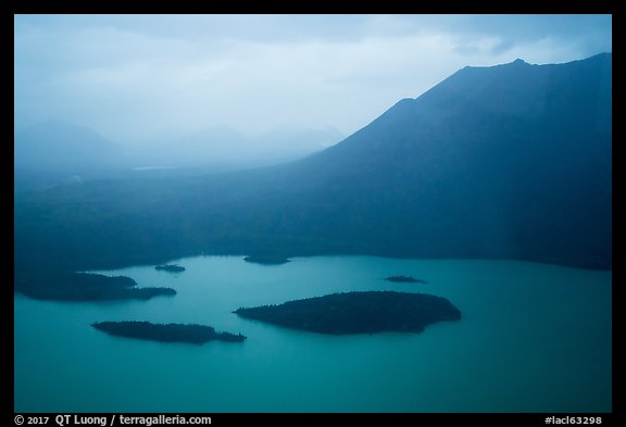 Aerial view of Lake Clark north shore, rain. Lake Clark National Park (color)