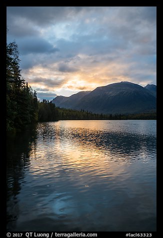 Kontrashibuna Lake with sunrise cloud reflections. Lake Clark National Park (color)