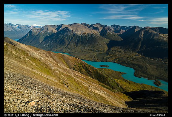 Kontrashibuna Lake and distant Iliamna Volcano. Lake Clark National Park (color)