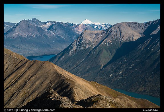 Kontrashibuna Lake and Iliamna Volcano from Tanalian Mountain. Lake Clark National Park (color)