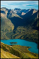 Kontrashibuna Lake and islet from above. Lake Clark National Park ( color)