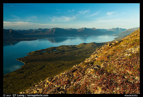 Tundra in autumn, Lake Clark from Tanalian Mountain. Lake Clark National Park (color)