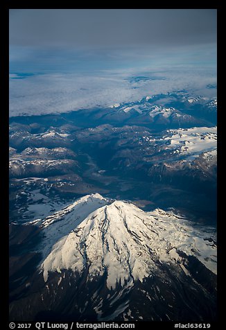 Aerial view of Redoubt Volcano and sea of clouds. Lake Clark National Park (color)