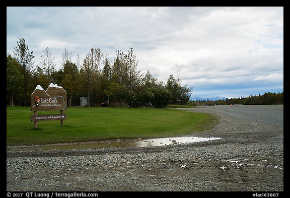 Airport runway and national park sign. Lake Clark National Park (color)