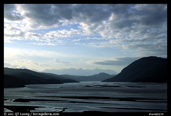 Wide valley with Copper river in the foregroud, Chitina river in the far. Wrangell-St Elias National Park (color)