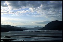 Wide valley with Copper river in the foregroud, Chitina river in the far. Wrangell-St Elias National Park, Alaska, USA. (color)