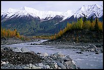 Kennicott river and Wrangell mountains. Wrangell-St Elias National Park, Alaska, USA.