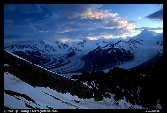 The Wrangell range seen from Donoho Peak, sunrise. Wrangell-St Elias National Park (color)