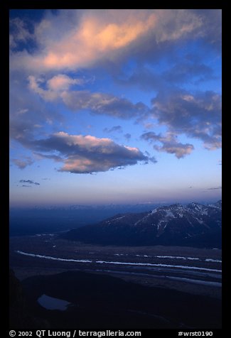 Clouds, glacier, and mountains seen from above. Wrangell-St Elias National Park (color)