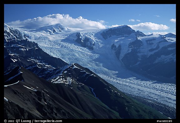 Root glacier seen from Donoho Peak, morning. Wrangell-St Elias National Park, Alaska, USA.