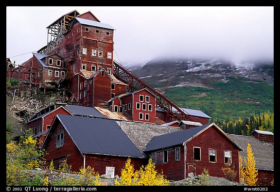 Kennicott historic copper mine and clouds. Wrangell-St Elias National Park, Alaska, USA.