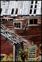 Damaged roof and walls, Kennicott mine. Wrangell-St Elias National Park, Alaska, USA. (color)