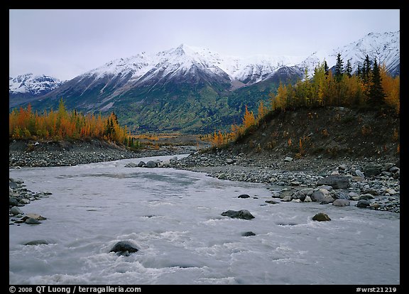 Kennicott River and snow-covered Bonanza ridge. Wrangell-St Elias National Park (color)