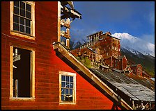 Kennicott historic mine in storm light, late afternoon. Wrangell-St Elias National Park, Alaska, USA. (color)