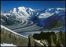 Mt Blackburn and Kennicott glacier seen from Mt Donoho, morning. Wrangell-St Elias National Park, Alaska, USA.