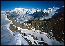 Corniche and view of glaciers and Mt Blackburn range. Wrangell-St Elias National Park, Alaska, USA. (color)