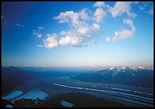 Kennicott Glacier, Chugach mountains, and clouds from Mt Donoho, sunrise. Wrangell-St Elias National Park ( color)